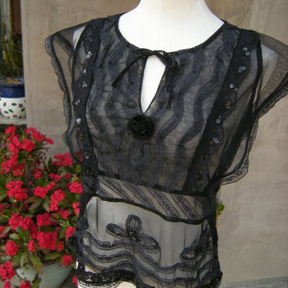 Upcycled One Of A Kind Black Sheer Sexy Top - MEDIUM - Picture 4 of 7